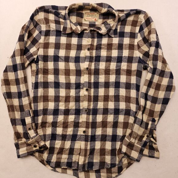 Jachs Gingham Flannel Long Sleeve Button Up Shirt Mens Size Medium M Blue Green - Picture 2 of 10